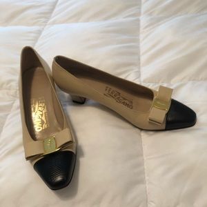 Salvadore Ferragamo , tan and black 7 1/2 Narrow